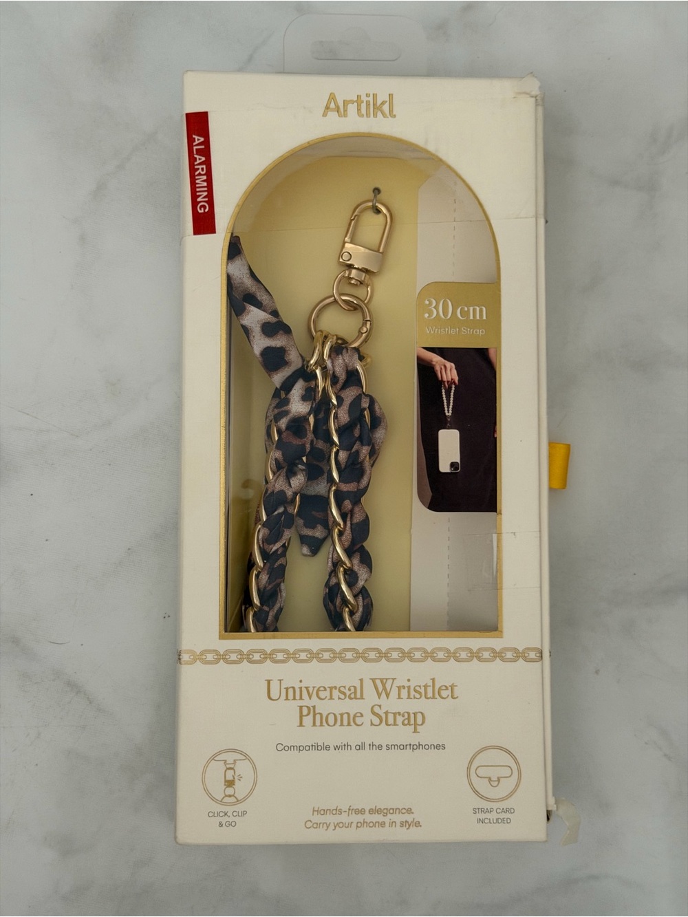 NWT Artikl Universal Wristlet Phone Strap Leopard Print Gold Chain